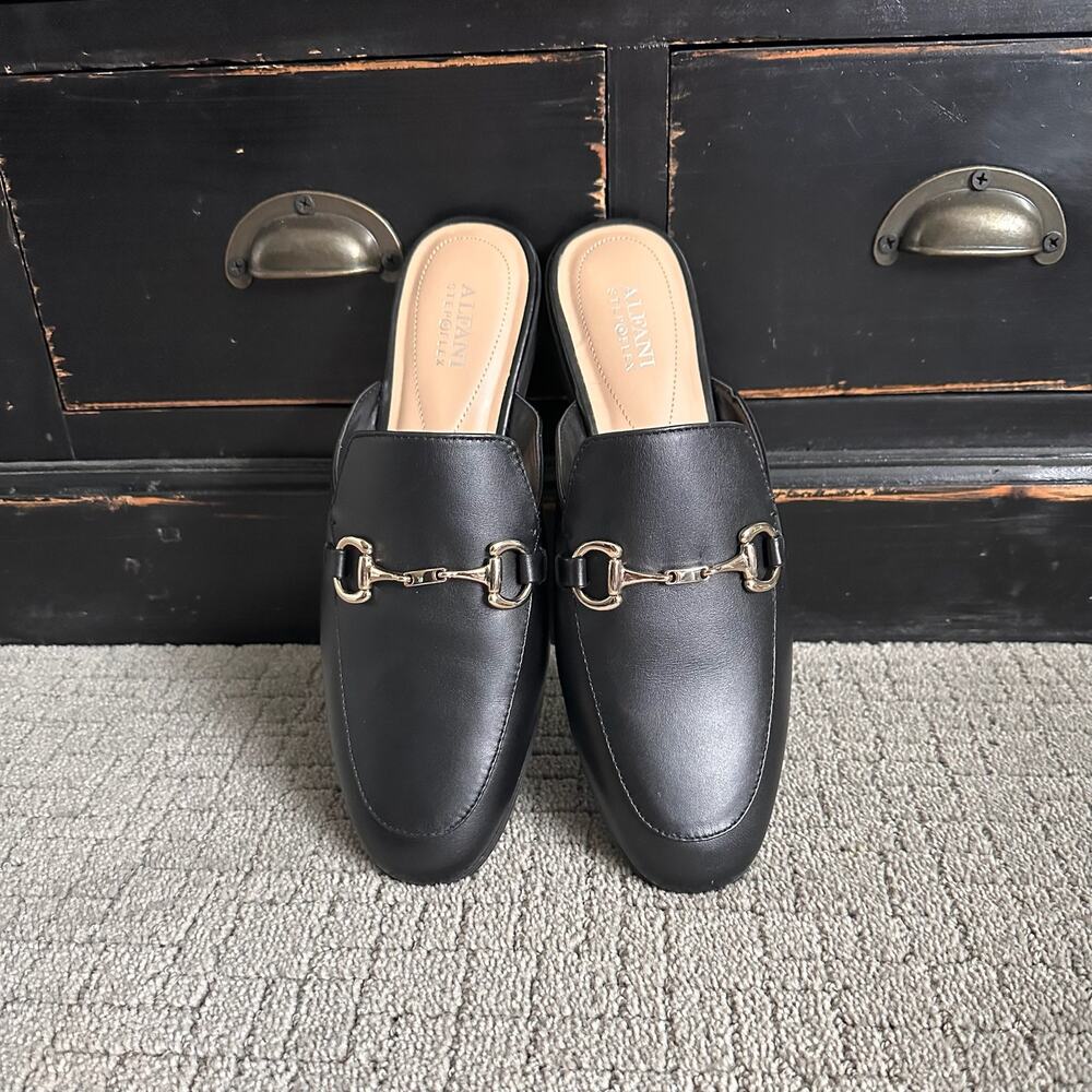 Alfani Women’s 9.5 Leather Mules Black Horsebit Detail
